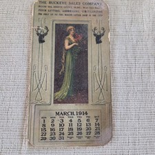 The Buckeye Sales Co Art Nouveau Small Advertising Calendar March 1914 Buck Head picture