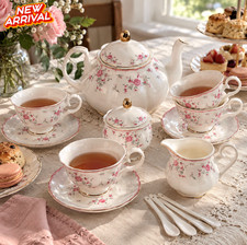 English Porcelain Tea Set Pink Floral Vintage Style China Teapot Gift for Her picture