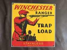 OLIN Winchester thick metal enamel STAYNLESS RANGER TRAP LOAD Sign 10x10 1993 picture