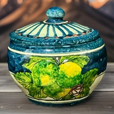 Vintage Casal Mexico Majolica Handpainted Lidded Jar 5” Tall Fruit Motif * picture