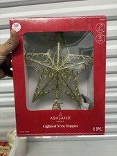 Ashland Christmas 9” Gold Star Lighted Tree Topper 10 LED Remote NIB picture