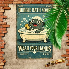 Godzilla Washing With Soap Metal Sign Funny Bathroom Restroom Decor picture