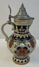 Antique German Garmisch Renaissance Revival Schenkkrug Pewter Lid Pitcher 14” picture