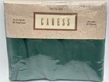 Vintage Stevens Caress Twin Flat Sheet no Iron Forest Green Made in USA New picture