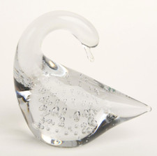 Vintage Blown Art Glass Swan Figurine w/ Controlled Bubbles Paperweight 4.5