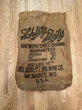 Vintage Jos. Schlitz Purity Brewing Dried Grains 100-Pound Bag Burlap Sack picture