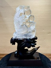 3.87lb Rare Top Natural Clear Quartz Carved Crystal Dragon Reiki Decor+Stand picture