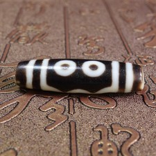 Energy Ancient Tibetan Old Agate Dzi Bead 5 Eyed Amulet Pendant 42×10mm #9131 picture