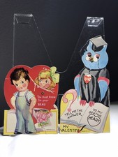 Vintage Lot Of 2 Mechanical Valentine Day Cards ~ USA ~ Owl & Cute Couple picture