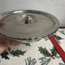 Vintage Ruffled Edge Silver Tone Covered Serving Bowl Dish Cottage Decor picture