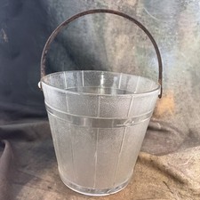 VTG RETRO 1950/60s Anchor Hocking Pressed Glass Ice Bucket Hammered Handle Bar picture
