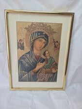 Vintage Framed Our Lady of Perpetual Help Textured Icon Print Mid-Century Art picture