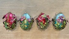 GORGEOUS Jumbo Floral Embellished Egg Ornaments, Set Of 4, Estate Find 5.5”x3.5” picture