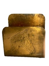 Vintage Copper Letter Bill Napkin Holder Rack Desk Accessory Hammered Horse Head picture
