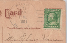 RUSO NORTH DAKOTA POSTAGE CANCELLATION STAMP, C. 1911 DPO GHOST TOWN, MCLEAN CO. picture
