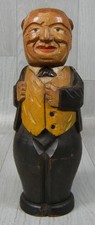 Vintage Carved Wood Anri-Like Valet Butler Man Figure Clothing Lint Brush  picture
