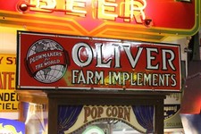 RARE OLIVER FARM TRACTOR IMPLEMENTS  DEALER PORCELAIN METAL SIGN PLOW FARM CORN picture