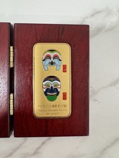 Korean Traditional Masks 24K Gold Plated Commemorative Plaques Wooden Case of 3 picture