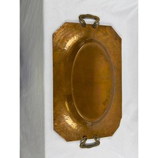 Vintage Hammered Copper Serving Tray with Brass Handles Rectangular Primitive picture