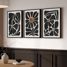 Cuspin Large 3 Piece Black and White Boho Floral Wall Art 30x60 Inch picture