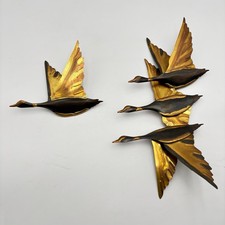 Vtg MCM Metal Brutalist Styled Flying Geese Duck Wall Hanging Set 60s Home Decor picture