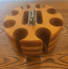 Wood Carousel  Poker Chip Caddy Lazy Susan w/Cover Vintage picture