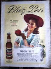 1944 BLATZ Milwaukee BEER Pretty Woman Red Hat Tomato Color Ad picture