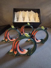 Vintage Alii Hawaii Porcelain Bird of Paradise Napkin Rings Set of 4 In Box... picture