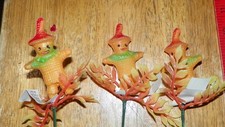 Lot of 3 Vintage Halloween SCARECROW Blow Mold Floral Picks Cake Topper picture