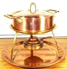 Unused Paul Revere Ware USA Solid Copper Pot Cheese Fondue Set Pan Signature ED picture