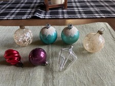 7-Vintage Mercury Glass Christmas Ornaments-Round, Mica, Twist picture