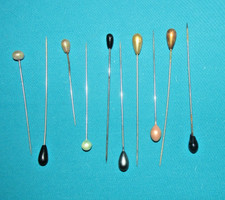 10 VTG FAUX PEARL HAT PINS ROUND/TEARDROP Shaped-MID CENTURY picture