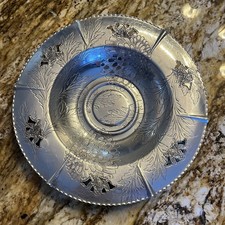 Vintage Hammered Aluminum Floral Etching Serving Tray or Bowl picture