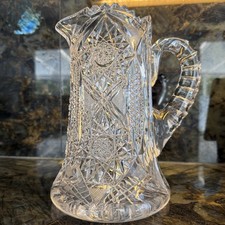 Antique EAPG Glass Pitcher Ornate Design with Geometric and Floral Pattern picture