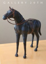 VINTAGE MID CENTURY LEATHER HORSE SCULPTURE EQUESTRIAN 50'S STALLION PONY TOY picture