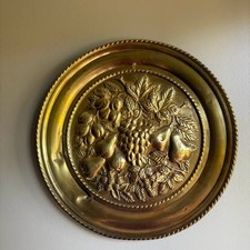 Vintage Made in England Brass Fruit Wall Plaque – 16.5” picture