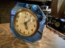 Telechron Mirolarm Cobalt Blue Mirror Art Deco Electric Clock Model 7H77 *VIDEO picture