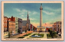 Baltimore Washington Monument Mount Vernon Place Maryland MD Postcard Linen picture
