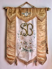 Antique St Brigid’s Women’s Club Catholic Church Silk Painted Banner Millbury MA picture