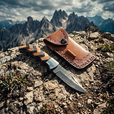 Handmade Forged Custom Damascus Steel Folding Pocket Knife with Leather Sheath picture