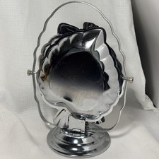 Vintage 3 Tier Folding Silver Tone Metal Dessert Serving Tray Leaf Scallop Edge picture