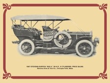 1907 Stevens Duryea Big 6 Auto, Chicopee Falls New Metal Sign: 12x16