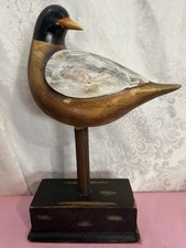 Vintage Hand-Carved Wooden Mallard Duck Decoy Folk Art on Stand picture