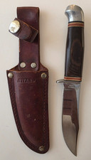 Vintage Sharp TM Hunting Knife Fixed Blade Taiwan Stainless Wood Sheath picture