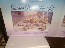New Vintage Mercuries 1999 Garden Party 20pc Bunny Tea Set Open Box Mint picture