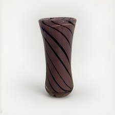 Heavy Glass Hand Blown Vase Lavender With Purple Swirl 6.5” picture