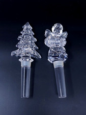 Set of 2 Mikasa Crystal Glass Bottle Stoppers Christmas Tree and Angel picture