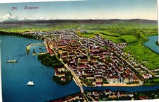 Vintage Postcard- Konstanz panorama with harbor and mountains picture