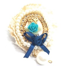 Lace Rosette Cameo Enamel Pin Dangle Pearl VTG Ribbon Bow Rose Elegant Brooch picture