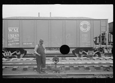 Elkins West Virginia 1939 Railroad Yards Man and Western Maryland Boxcar picture